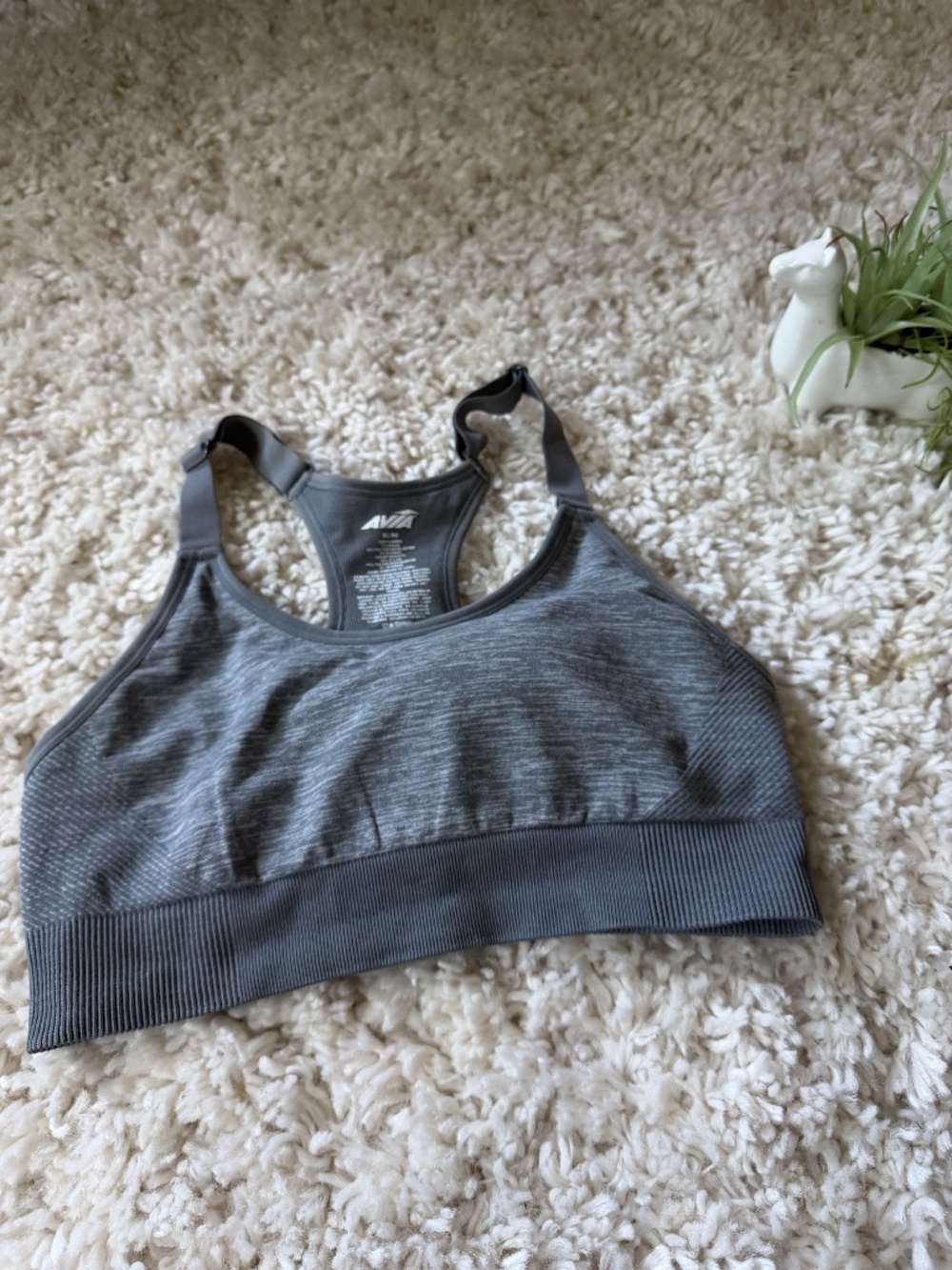 Soft heathered Avia Women's Heathered Charcoal Racerback athletic gym Sports Bra